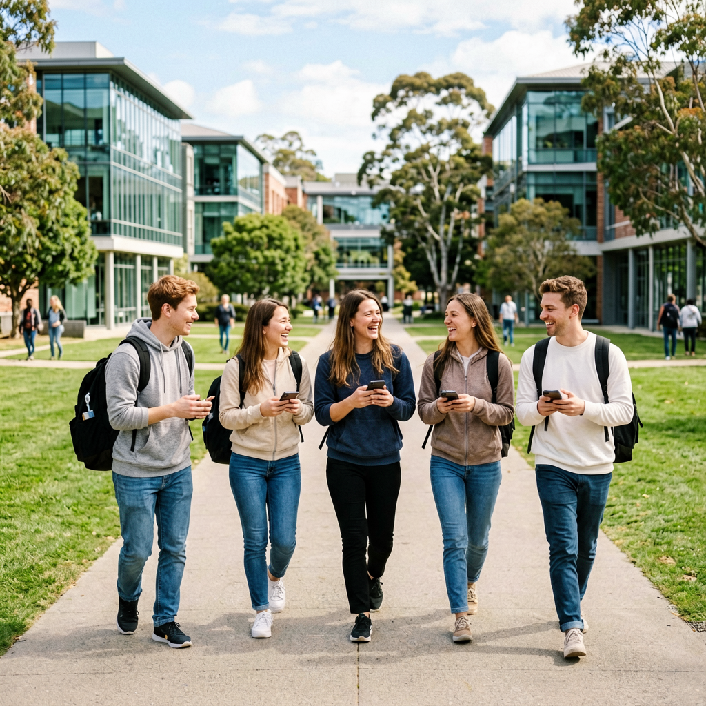 International students walking on university campus in New Zealand
